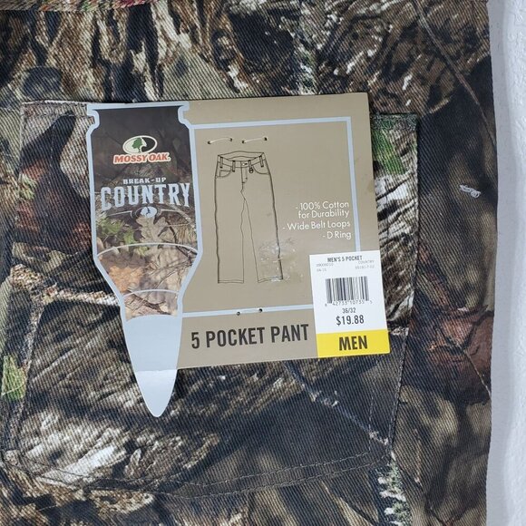 Mossy Oak Mens Camo 5-Pocket Pants 36/32 Break-Up Country Print 100% Cotton Dura - Picture 3 of 11